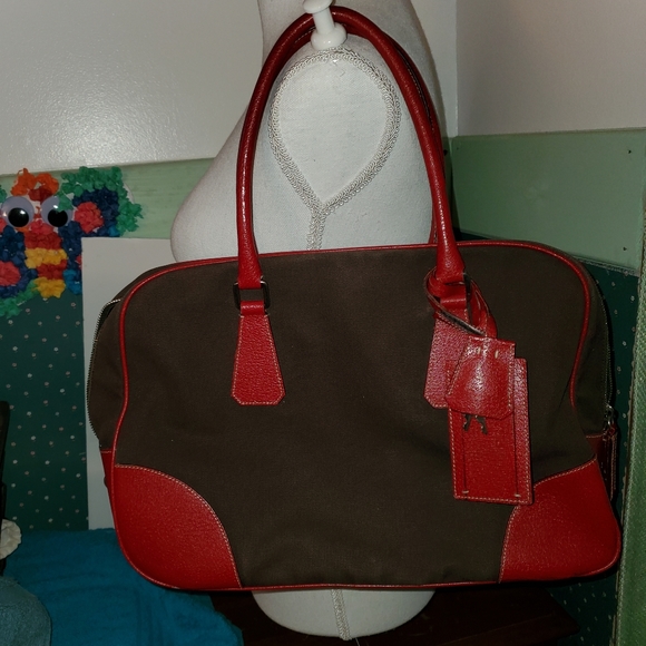 Prada Handbags - PRADA EUC CINGHIALE TRIMMED CANAPA HANDLE SATCHEL BAG